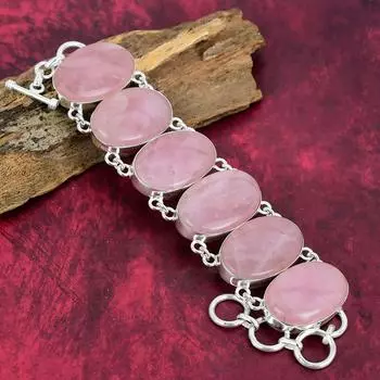 Ювелирные изделия из натурального розового кварца, ювелирные изделия из стерлингового серебра 925 пробы, ювелирные изделия из браслета ручной работы, регулируемые с помощью браслета-цепочки для любви 8 Inches With Adjustable розовый