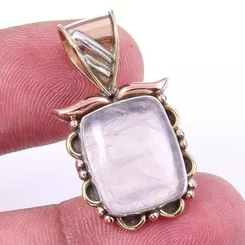 Ювелирные изделия из натурального розового кварца 925 пробы, двухцветный кулон из стерлингового серебра 1,25 дюйма u7P47