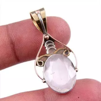 Ювелирные изделия из натурального розового кварца 925 пробы, двухцветный кулон из стерлингового серебра 1,75 дюйма v5g07