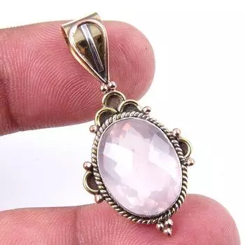 Ювелирные изделия из натурального розового кварца 925 пробы, двухцветный кулон из стерлингового серебра 1,50 дюйма g4L23