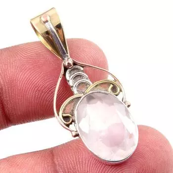 Ювелирные изделия из натурального розового кварца 925 пробы, двухцветный кулон из стерлингового серебра 1,50 дюйма r9O96
