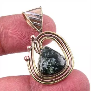 Ювелирные изделия из натурального серафинита из стерлингового серебра 925 пробы, двухцветный кулон 1,50 дюйма g2e58