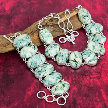 Ювелирные изделия из натуральных камней Mariposite, комплект ювелирных изделий из стерлингового серебра 925 пробы, красивые ювелирные изделия из натуральных драгоценных камней, комплект ювелирных изделий из серебряного браслета и ожерелья ручной работы Ad