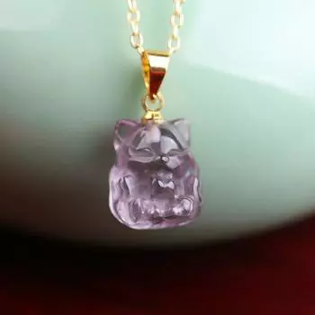Ювелирные изделия из натуральных кристаллов, розовый кристалл аметиста, ожерелье с девятихвостой лисой, трехмерная нефритовая цепочка на ключицу
