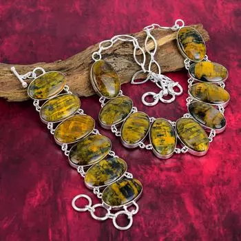 Ювелирные изделия из неллита, браслет и ожерелье из стерлингового серебра 925 пробы, уникальный комплект ювелирных изделий из драгоценных камней, регулируемая цепочка, ювелирные изделия ручной работы для женщин Adjustable With 8 -18 жёлтый