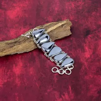 Ювелирные изделия из необработанного шунгита, браслет из стерлингового серебра 925 пробы, браслет из драгоценных камней ручной работы, на День памяти Adjustable with 8 inches чёрный