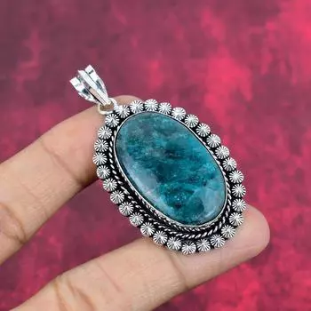 Ювелирные изделия из неонового апатита, подвеска ручной работы из цельного серебра 925 пробы для нее, изумительное серебряное ожерелье с подвеской для женщин 2.48 Inches синий