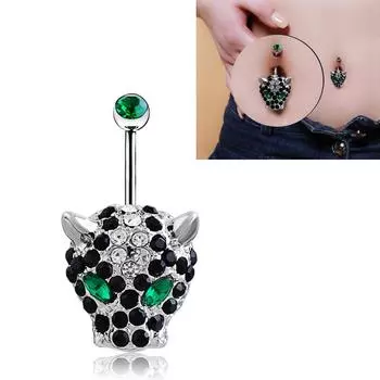 Ювелирные изделия из нержавеющей стали, модные ювелирные изделия с головой леопарда, бутик, полная дрель, маска животного, пупок, пряжка на пупке чёрный