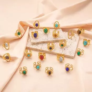 Ювелирные изделия из нержавеющей стали Павлин Зеленый титановая сталь с нефритовым кольцом из нержавеющей стали для пожилых людей, чувство роскоши, легкая потеря цвета, летняя женская 1 pc