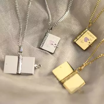 Ювелирные изделия из нержавеющей стали, титановая сталь, цветоустойчивое сердце, День святого Валентина, бабочка, сердце, открытая книга, алфавит, фото-коробка, ожерелье