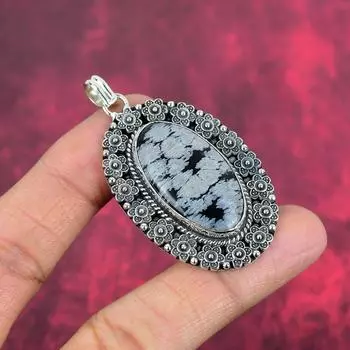 Ювелирные изделия из обсидиана в виде снежинки, кулон из стерлингового серебра 925 пробы, ювелирные изделия ручной работы с драгоценными камнями, подарки для жены, абсолютно новый кулон 2.28 Inches серый