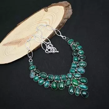 Ювелирные изделия из ограненного изумруда, ожерелье ручной работы из цельного серебра 925 пробы для женщин, ожерелье для женщин 18 Inches With Adjustable зелёный