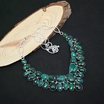 Ювелирные изделия из ограненного изумруда, ожерелье ручной работы из цельного серебра 925 пробы для женщин, ожерелье для любви 18 Inches With Adjustable зелёный