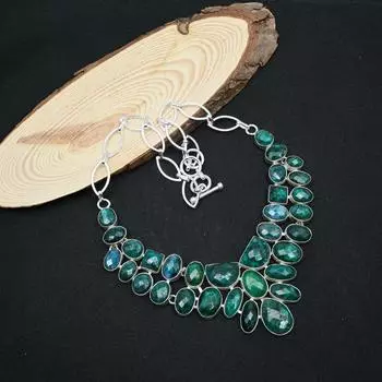 Ювелирные изделия из ограненного изумруда, ожерелье ручной работы из цельного серебра 925 пробы для женщин, ожерелье для женщин 18 Inches With Adjustable зелёный