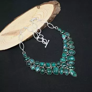 Ювелирные изделия из ограненного изумруда, ювелирные изделия из цепочки ручной работы, ювелирные изделия из регулируемого ожерелья из стерлингового серебра 925 пробы Adjustable With 18 Inches зелёный