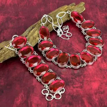 Ювелирные изделия из ограненного рубеллита, комплект ювелирных изделий из браслета и ожерелья из стерлингового серебра 925 пробы, комплект ювелирных изделий с регулируемой цепочкой ручной работы на День Благодарения Adjustable With 8 -18 розовый