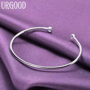 Ювелирные изделия из открытого браслета из стерлингового серебра 925 пробы с гладким однотонным бисером