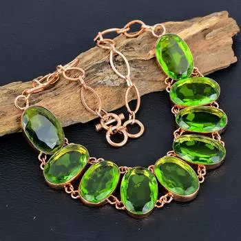 Ювелирные изделия из ожерелья с драгоценными камнями перидота, ювелирные изделия ручной работы, медное ожерелье для нее, регулируемое ожерелье для свадебного подарка 18 Inches With Adjustable зелёный