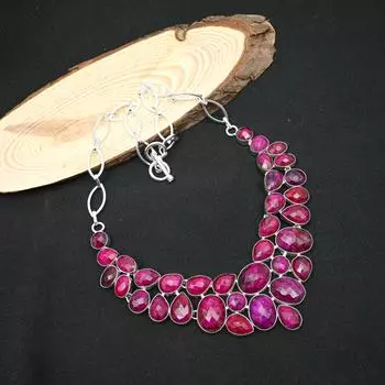 Ювелирные изделия из ожерелья с ограненным рубином, ювелирные изделия ручной работы, ювелирные изделия из стерлингового серебра 925 пробы, великолепные ювелирные изделия из ожерелья Adjustable With 18 Inches розовый