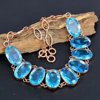 Ювелирные изделия из ожерелья с синим топазом, ювелирные изделия из ожерелья, ювелирные изделия из медного топаза ручной работы с регулируемым ожерельем-цепочкой для нее 18 Inches With Adjustable синий