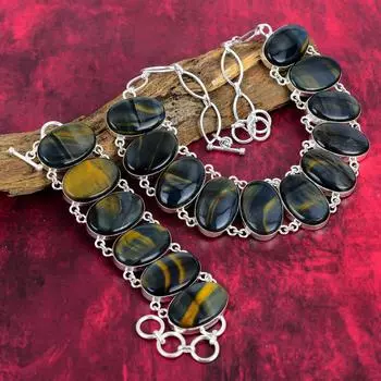 Ювелирные изделия из Питерсайта, комплект ювелирных изделий из стерлингового серебра 925 пробы, ожерелье и браслет ручной работы, комплект ювелирных изделий с регулируемой цепочкой из драгоценных камней для женщин Adjustable With 8 -18 чёрный