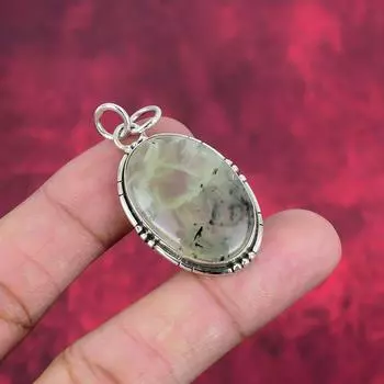 Ювелирные изделия из пренита, кулон из стерлингового серебра 925 пробы, ювелирные изделия ручной работы с драгоценными камнями, подарки для жены, абсолютно новый кулон 1.77 Inches зелёный