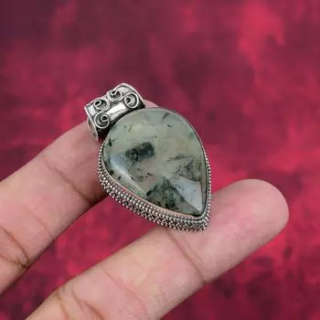 Ювелирные изделия из пренита, кулон из стерлингового серебра 925 пробы, ювелирные изделия ручной работы с драгоценными камнями, подарки для жены, абсолютно новый кулон 1.69 Inches зелёный