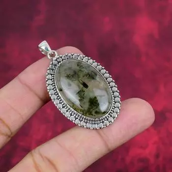 Ювелирные изделия из пренита, кулон из стерлингового серебра 925 пробы, ювелирные изделия ручной работы с драгоценными камнями, подарки для жены, абсолютно новый кулон 2.08 Inches зелёный