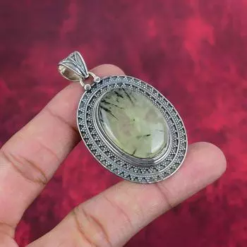 Ювелирные изделия из пренита, кулон из стерлингового серебра 925 пробы, ювелирные изделия ручной работы с драгоценными камнями, подарки для жены, абсолютно новый кулон 1.50 Inches зелёный
