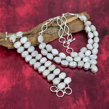 Ювелирные изделия из радужного лунного камня, ожерелье ручной работы, регулируемый браслет-цепочка из чистого серебра 925 пробы, комплект украшений из браслета и ожерелья Adjustable With 8 -18 белый