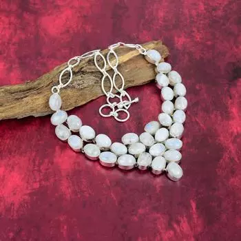 Ювелирные изделия из радужного лунного камня, ожерелье ручной работы, регулируемая цепочка из стерлингового серебра 925 пробы, для подарка на помолвку Adjustable With 18 Inches белый