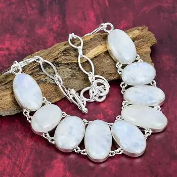 Ювелирные изделия из радужного лунного камня, ожерелье ручной работы, регулируемая цепочка из стерлингового серебра 925 пробы, для подарка на помолвку Adjustable with 18 inches белый
