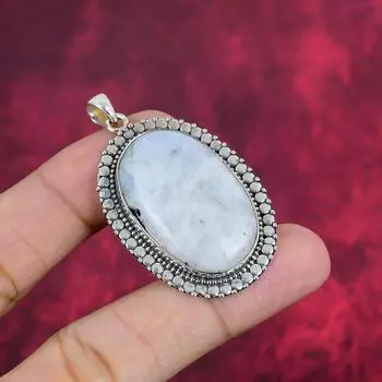 Ювелирные изделия из радужного лунного камня, подвеска из стерлингового серебра 925 пробы, красивая ювелирная подвеска ручной работы 2.09 Inches белый