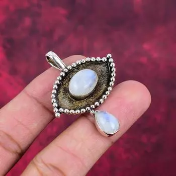 Ювелирные изделия из радужного лунного камня, подвеска из стерлингового серебра 925 пробы, красивая ювелирная подвеска ручной работы 1.96 Inches белый