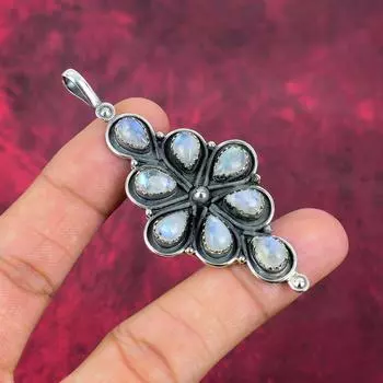 Ювелирные изделия из радужного лунного камня, подвеска из стерлингового серебра 925 пробы, красивая ювелирная подвеска ручной работы 3.03 Inches белый