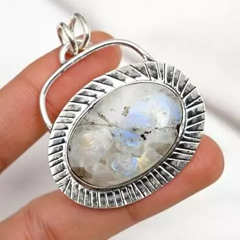 Ювелирные изделия из радужного лунного камня, подвеска из стерлингового серебра 925 пробы, красивая ювелирная подвеска ручной работы 2.13 Inches белый