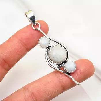 Ювелирные изделия из радужного лунного камня, подвеска из стерлингового серебра 925 пробы, красивая ювелирная подвеска ручной работы 1.37 Inches белый