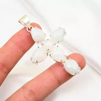 Ювелирные изделия из радужного лунного камня, подвеска из стерлингового серебра 925 пробы, красивая ювелирная подвеска ручной работы 2.75 Inches белый