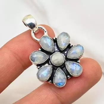 Ювелирные изделия из радужного лунного камня, подвеска из стерлингового серебра 925 пробы, красивая ювелирная подвеска ручной работы 1.77 Inches белый