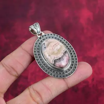 Ювелирные изделия из родохрозита, чистое серебро 925 пробы, прекрасные ювелирные изделия из драгоценных камней, подвеска-цепочка ручной работы, подарок для девушки 2.32 Inches розовый