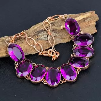 Ювелирные изделия из розового аметиста, медное ожерелье ручной работы, великолепные женские украшения овальной формы для женщин 18 Inches With Adjustable розовый