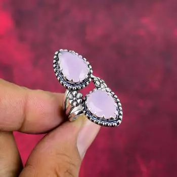 Ювелирные изделия из розового халцедона, кольцо ручной работы из цельного серебра 925 пробы, ювелирные изделия последнего дизайна 4 розовый