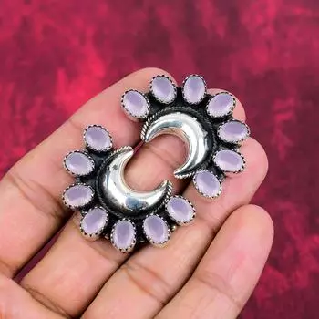 Ювелирные изделия из розового халцедона, ювелирные изделия из стерлингового серебра 925 пробы, серьги ручной работы, ювелирные изделия из драгоценных камней халцедона для любви 1.57 Inches розовый