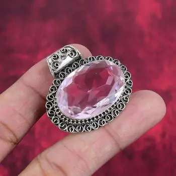 Ювелирные изделия из розового кунцита, подвеска ручной работы из стерлингового серебра 925 пробы для нее, изумительное серебряное ожерелье с подвеской для женщин 1.54 Inches розовый