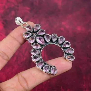 Ювелирные изделия из розового кунцита, подвеска ручной работы из стерлингового серебра 925 пробы для нее, изумительное серебряное ожерелье с подвеской для женщин 3.26 Inches розовый