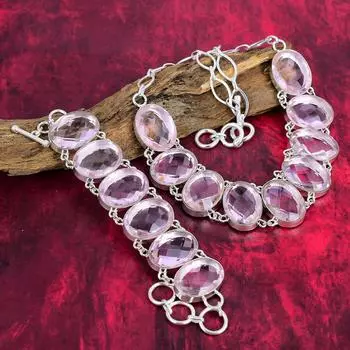 Ювелирные изделия из розового кунцита, ювелирные изделия из стерлингового серебра 925 пробы, ожерелье и браслет ручной работы, комплект ювелирных изделий для женщин. Потрясающий комплект украшений для нее Adjustable With 8 -18 розовый
