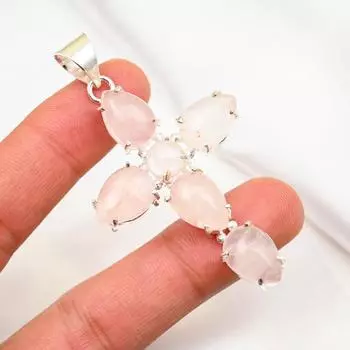 Ювелирные изделия из розового кварца, кулон из стерлингового серебра 925 пробы, ювелирные изделия ручной работы с драгоценными камнями, подарки для жены, абсолютно новый кулон 2.75 Inches розовый