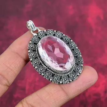 Ювелирные изделия из розового ограненного кунцита, кулон из стерлингового серебра 925 пробы, новый фирменный кулон ручной работы для свадебного подарка 2.20 Inches розовый
