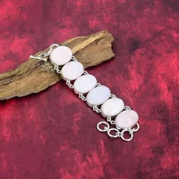 Ювелирные изделия из розового опала, браслет из стерлингового серебра 925 пробы, браслет из драгоценных камней ручной работы на День памяти Adjustable With 8 Inches белый