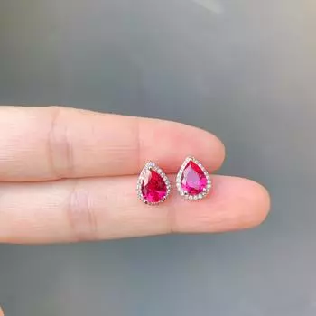 Ювелирные изделия из розового золота Ювелирные изделия из рубина с каплями воды Ожерелье с подвеской Имитация голубиной крови Турмалин Серьги-гвоздики